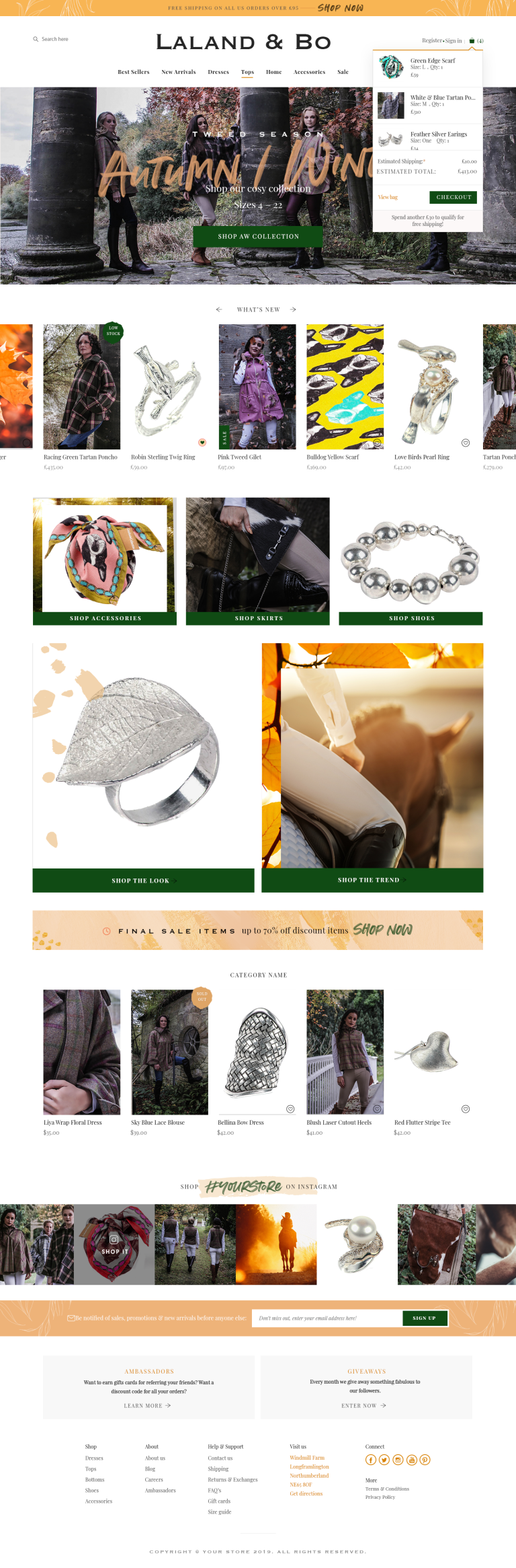 Laland and Bo Equestrian Jewellery and Fashion Content Photography Session. Website Mock-Up